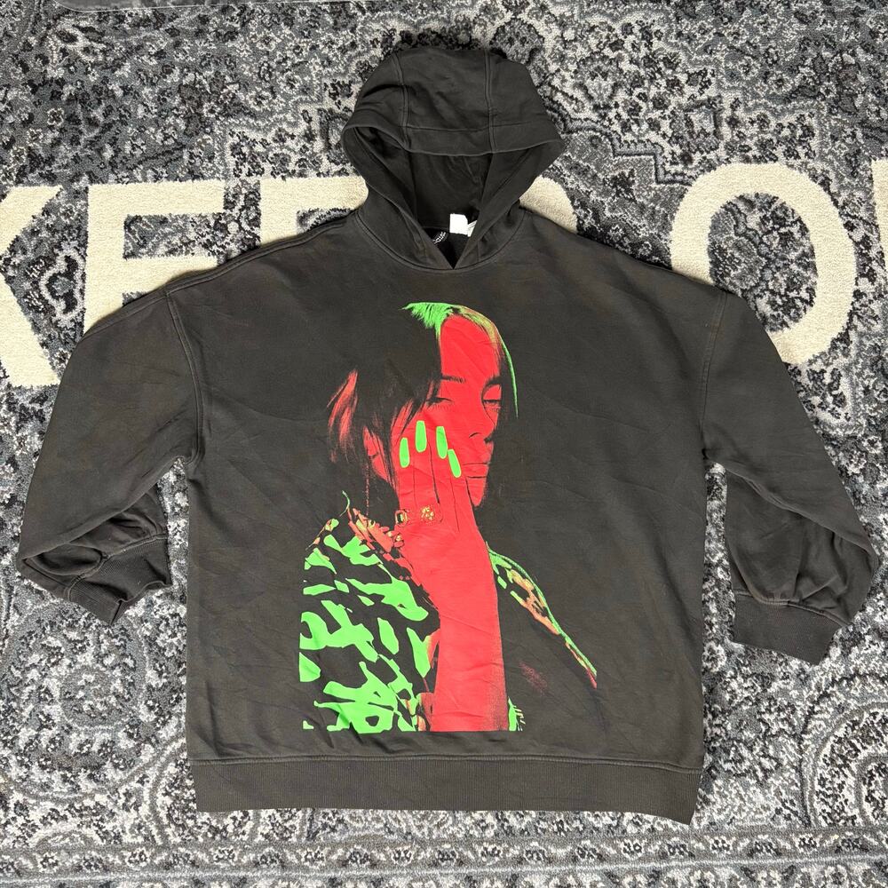 Billie‎ Eilish H&M Divided Black Hoodie DOUBLE SIDED Boxy Oversize Tour Medium